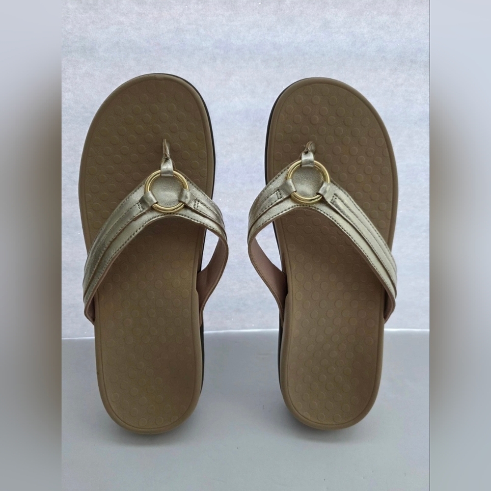 Vionic Tide Aloe Women's Orthotic Sandals In Metallic Gold Leather Size 10 EUC